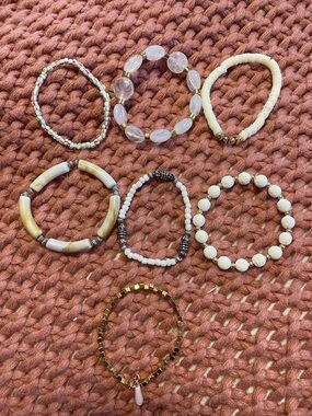 Handmade White & Cream Beaded Bracelet Set - Women Jewelry